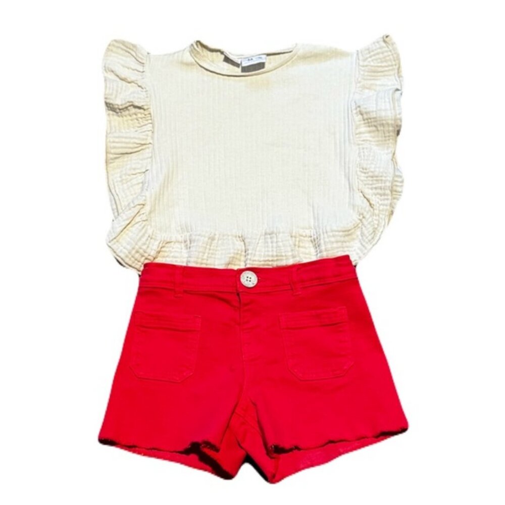 ZARA Girls Summer Outfit Size 2/3 Shorts And Ruffle Shirt